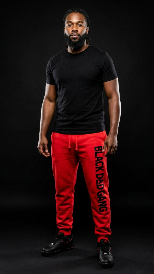 Red, black and white black dad gang jogger sweats