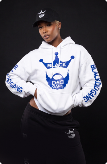 White and royal blue Black dad Gang hooded sweater