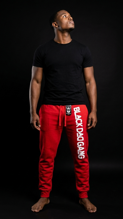 Red and white fleece joggers